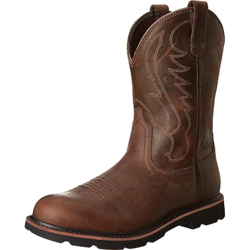 OPPOQ Herren-Western-Cowboystiefel aus Leder mit quadratischer Zehenpartie, mittelhoher, lässiger Arbeitsstiefel, bestickter Country-Stiefel aus Leder, Moderne, traditionell bestickte,Braun,48 von OPPOQ