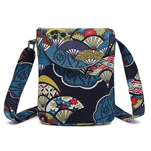 OPQRSTU Damen Retro Kleine Größe Canvas Schultertasche Hippie Boho Crossbody Handtasche, Blau von OPQRSTU