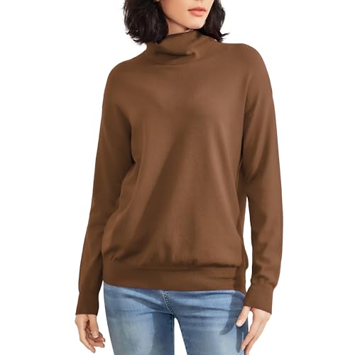 OPREXO Damen Rollkragenpullover Langarm Leichter Pullover Strickoberteile, Braun, Klein von OPREXO