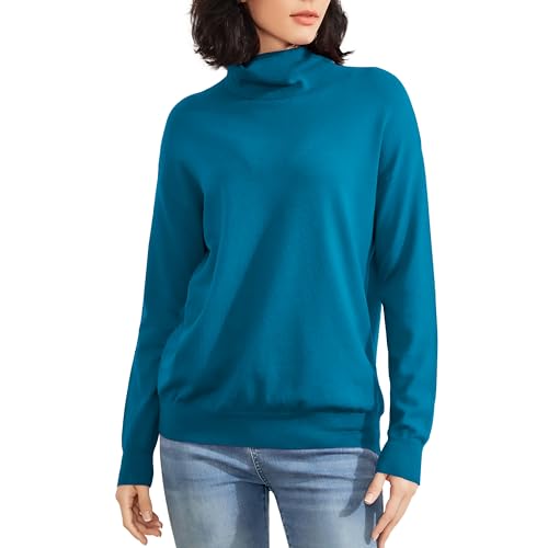 OPREXO Damen Rollkragenpullover Langarm Leichter Pullover Strickoberteile, Marineblau, Klein von OPREXO