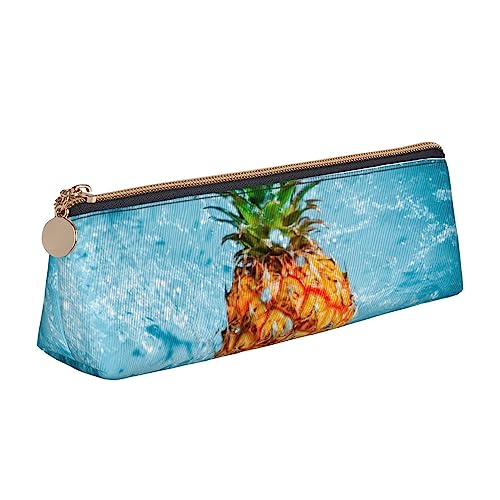 Ananas Und Blau Wasser Druck Leder Bleistift Fall Stift Tasche Dreieck Tragbare Bleistift Tasche Mit Reißverschluss Für Büro, weiß, Einheitsgröße von OPSREY