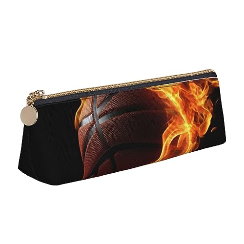 Basketball auf Feuer Druck Leder Bleistift Fall Stift Tasche Dreieck Wasserdicht Bleistift Beutel mit Reißverschluss für Büro, weiß, Einheitsgröße, Münzbeutel von OPSREY