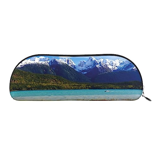 Berge und Flüsse Drucken Bleistift Fall Stift Tasche Leder Wasserdicht Reißverschluss Bleistift Tasche Für Büro Reisen, silber, Einheitsgröße, Halbrund von OPSREY