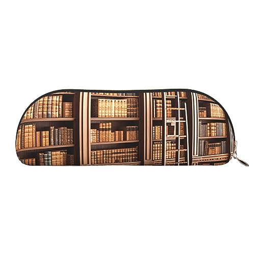 Bibliothek Bücherregal Drucken Bleistift Fall Stift Tasche Leder Wasserdicht Reißverschluss Bleistift Tasche Für Büro Reisen, gold, Einheitsgröße, Halbrund von OPSREY