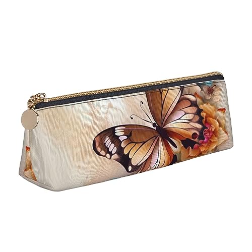 Blumen Mit Schmetterling Drucken Leder Bleistift Fall Stift Beutel Dreieck Tragbare Bleistift Tasche Mit Reißverschluss Für Büro, weiß, Einheitsgröße von OPSREY