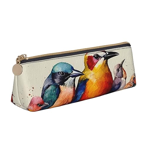 Bunte Vogel Drucken Leder Bleistift Fall Stift Tasche Dreieck Wasserdicht Bleistift Beutel mit Reißverschluss für Büro, weiß, Einheitsgröße, Münzbeutel von OPSREY