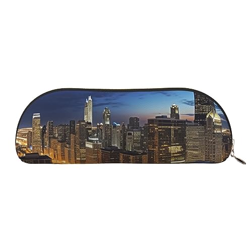 Chicago Illinois USA Print Bleistift Fall Stift Tasche Leder Wasserdicht Reißverschluss Bleistift Tasche Für Büro Reisen, gold, Einheitsgröße, Halbrund von OPSREY