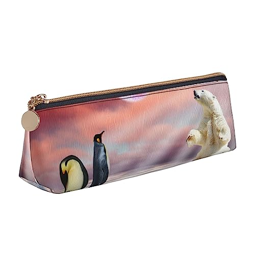 Eisbär Und Pinguin Drucken Leder Bleistift Fall Stift Tasche Dreieck Tragbare Bleistift Tasche Mit Reißverschluss Für Büro, weiß, Einheitsgröße von OPSREY