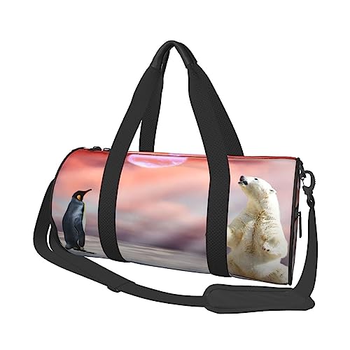 Eisbär und Pinguin Print Seesack Übernachtung Tasche Große Kapazität Faltbare Unisex Turnbeutel für Reisen Outdoor, Schwarz, Einheitsgröße, Schwarz , Einheitsgröße von OPSREY