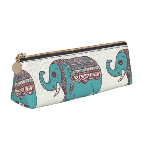 Elefant Muster Drucken Leder Bleistift Fall Stift Beutel Dreieck Tragbare Bleistift Tasche Mit Reißverschluss Für Büro, weiß, Einheitsgröße von OPSREY