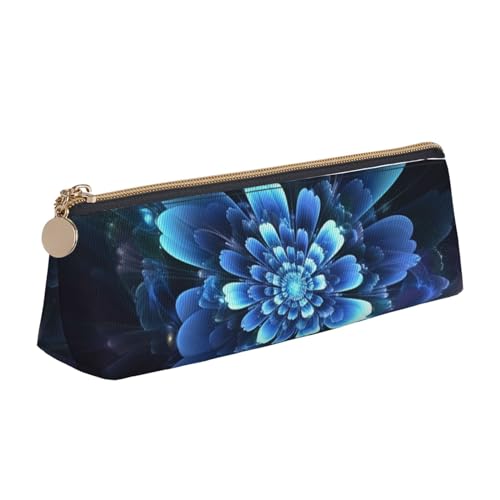 Fantasie Blau Blume Druck Leder Bleistift Fall Stift Beutel Dreieck Tragbare Bleistift Tasche Mit Reißverschluss Für Büro, weiß, Einheitsgröße von OPSREY