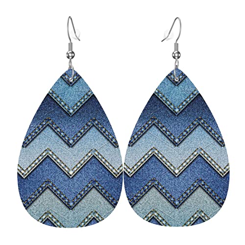 Farbverlauf Blau Denim Print Ohrring Teardrop Ohrringe Leder Leichte Dangle Haken Ohrringe Für Frauen Geschenke, Einheitsgröße, Leder, Kein Edelstein, Einheitsgröße, Leder, Kein Edelstein, von OPSREY