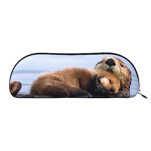 Faule Und Entspannende Otter Print Bleistift Fall Stift Tasche Leder Wasserdicht Reißverschluss Bleistift Tasche Für Büro Reisen, silber, Einheitsgröße, Halbrund von OPSREY