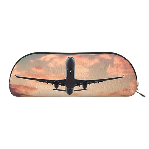 Federmäppchen mit Flugzeug Sonnenuntergang und Himmel, Leder, wasserdicht, mit Reißverschluss, für Büro und Reisen, gold, Einheitsgröße, Kulturbeutel von OPSREY