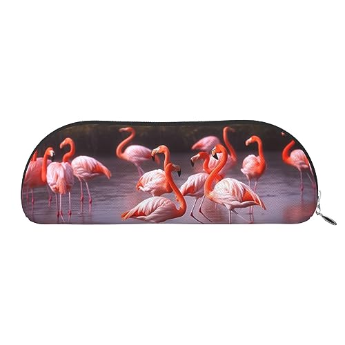 Federmäppchen mit pinkem Flamingo-Druck, Leder, wasserdicht, mit Reißverschluss, für Büro und Reisen, silber, Einheitsgröße, Kulturbeutel von OPSREY