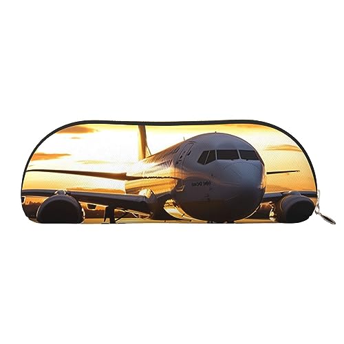 Flugzeug Im Abend Licht Drucken Bleistift Fall Stift Tasche Leder Wasserdicht Reißverschluss Bleistift Tasche Für Büro Reisen, gold, Einheitsgröße, Halbrund von OPSREY