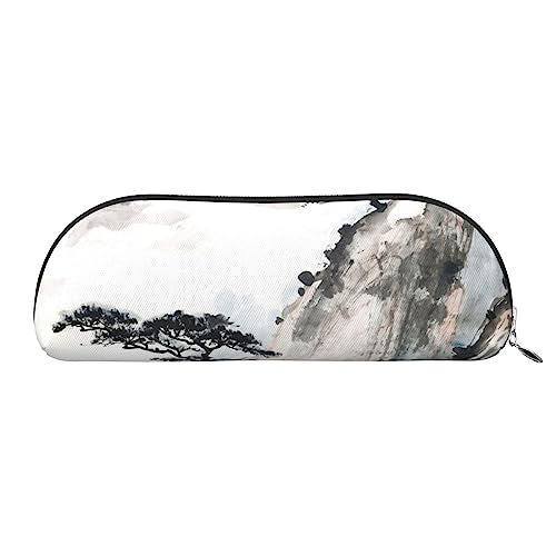 Foggy Mountain Pine Tree Print Pencil Case Pen Pouch Leather Waterproof Zipper Pencil Bag For Office Travel, silber, Einheitsgröße, Halbrund von OPSREY