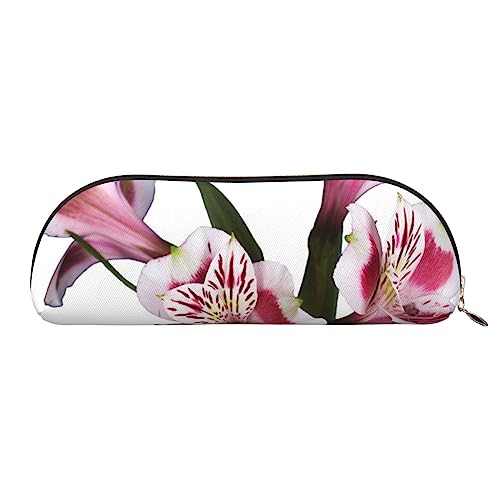 Frische Alstroemeria Blumen Drucken Bleistift Fall Stift Tasche Leder Wasserdicht Reißverschluss Bleistift Tasche Für Büro Reise, gold, Einheitsgröße, Halbrund von OPSREY