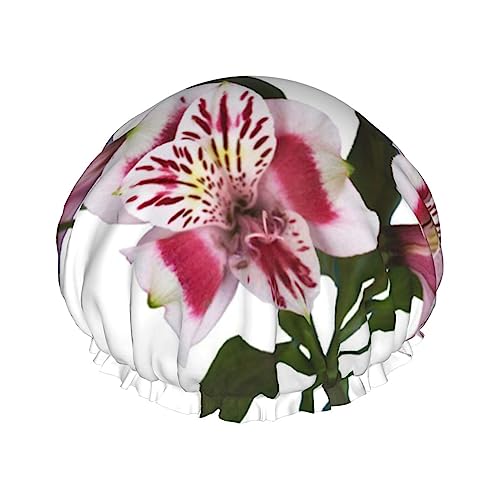 Frische Alstroemeria Blumen Drucken Frauen Duschhaube Bad Caps Wasserdicht Wiederverwendbar Mit Gummiband Für Alle Haare Schutz Dusche Hut von OPSREY