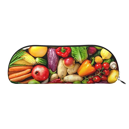 Frisches Obst Und Gemüse Drucken Bleistift Fall Stift Tasche Leder Wasserdicht Reißverschluss Bleistift Tasche Für Büro Reise, silber, Einheitsgröße, Halbrund von OPSREY