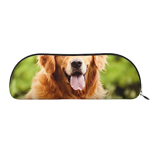 Golden Retriever Hund Druck Bleistift Fall Stift Tasche Leder Wasserdicht Reißverschluss Bleistift Tasche Für Büro Reisen, silber, Einheitsgröße, Halbrund von OPSREY