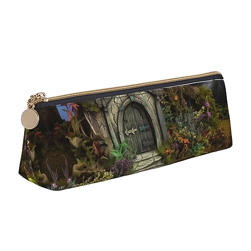 Gothic Fairy Garden Print Leder Bleistift Fall Stift Tasche Dreieck Wasserdicht Bleistift Tasche mit Reißverschluss für Büro, weiß, Einheitsgröße, Münzbeutel von OPSREY