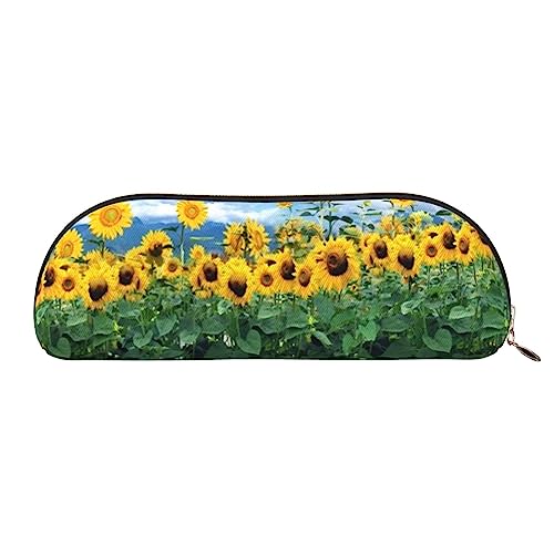 Grünland Und Sonnenblume Drucken Bleistift Fall Stift Tasche Leder Wasserdicht Reißverschluss Bleistift Tasche Für Büro Reisen, gold, Einheitsgröße, Halbrund von OPSREY