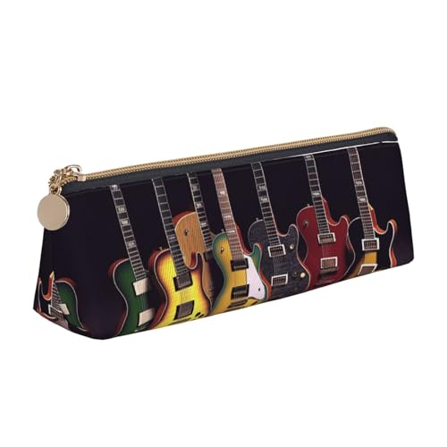 Guitar Collection Print Leder Bleistift Fall Stift Tasche Dreieck Wasserdicht Bleistift Tasche mit Reißverschluss für Büro, weiß, Einheitsgröße, Münzbeutel von OPSREY