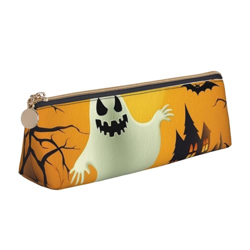 Halloween Ghost Print Leder Bleistift Fall Stift Beutel Dreieck Tragbare Bleistift Tasche Mit Reißverschluss Für Büro, weiß, Einheitsgröße von OPSREY