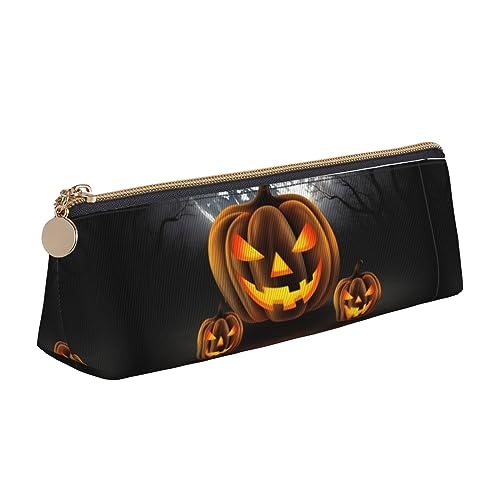 Halloween Mond Fledermaus Kürbis Drucken Leder Bleistift Fall Stift Tasche Dreieck Tragbare Bleistift Beutel Mit Reißverschluss Für Büro, weiß, Einheitsgröße von OPSREY