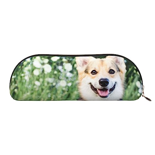 Happy Corgi Federmäppchen mit Hundemotiv, Leder, wasserdicht, mit Reißverschluss, für Büro und Reisen, gold, Einheitsgröße, Kulturbeutel von OPSREY