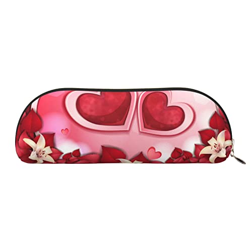 Happy Valentine'S Day Print Bleistift Fall Stift Tasche Leder Wasserdicht Reißverschluss Bleistift Tasche Für Büro Reisen, gold, Einheitsgröße, Halbrund von OPSREY