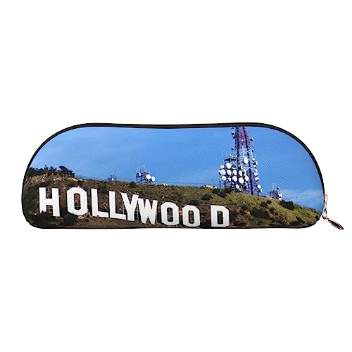 Hollywood California Print Bleistift Fall Stift Tasche Leder Wasserdicht Reißverschluss Bleistift Tasche Für Büro Reisen, gold, Einheitsgröße, Halbrund von OPSREY