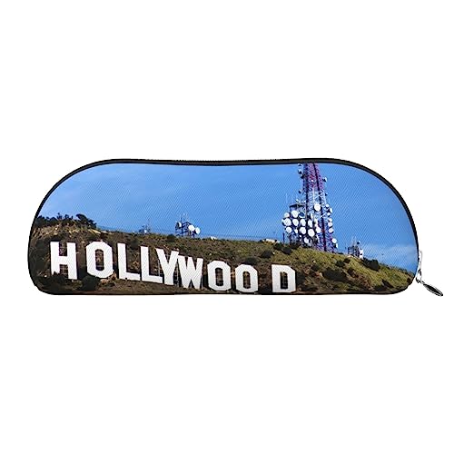 Hollywood California Print Bleistift Fall Stift Tasche Leder Wasserdicht Reißverschluss Bleistift Tasche Für Büro Reisen, silber, Einheitsgröße, Halbrund von OPSREY