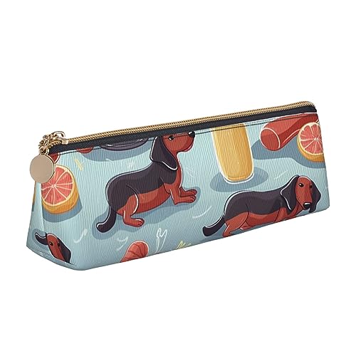 Hot Dogs and Limonade Print Leder Federmäppchen Stifttasche Dreieck Wasserdicht Federmäppchen mit Reißverschluss für Büro, weiß, Einheitsgröße, Münzbeutel von OPSREY