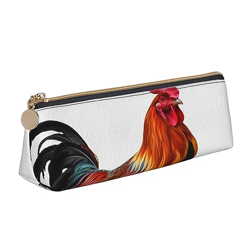 Huhn Hahn Druck Leder Bleistift Fall Stift Tasche Dreieck Wasserdicht Bleistift Beutel mit Reißverschluss für Büro, weiß, Einheitsgröße, Münzbeutel von OPSREY