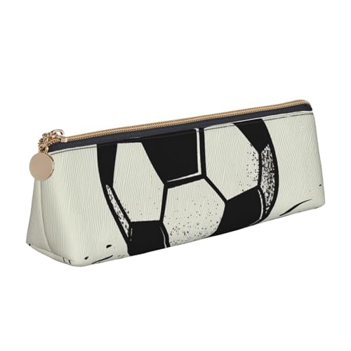 I Love Soccer Print Leder Bleistift Fall Stift Tasche Dreieck Wasserdicht Bleistift Beutel mit Reißverschluss für Büro, weiß, Einheitsgröße, Münzbeutel von OPSREY