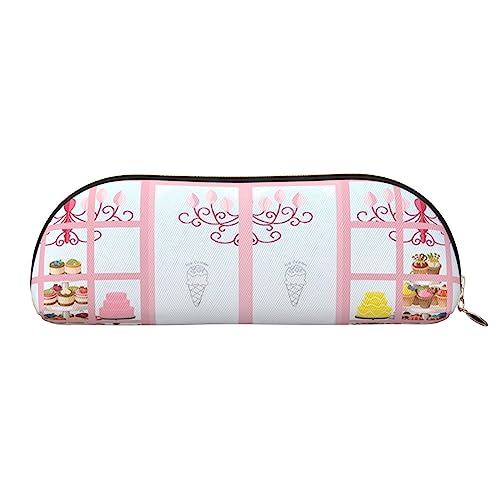 Ice Cream Store Rosa Drucken Bleistift Fall Stift Tasche Leder Wasserdicht Reißverschluss Bleistift Tasche Für Büro Reisen, gold, Einheitsgröße, Halbrund von OPSREY