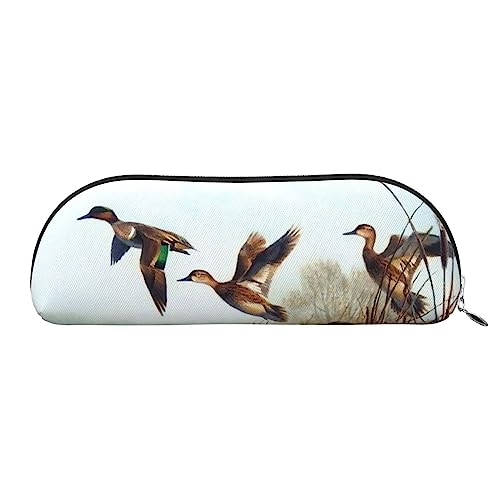 Jagd Fliegen Wild Print Bleistift Fall Stift Tasche Leder Wasserdicht Reißverschluss Bleistift Tasche Für Büro Reisen, silber, Einheitsgröße, Halbrund von OPSREY