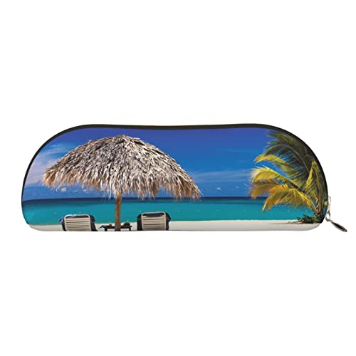 Jamaica Beach Print Bleistift Fall Stift Tasche Leder Wasserdicht Reißverschluss Bleistift Tasche Für Büro Reisen, gold, Einheitsgröße, Halbrund von OPSREY