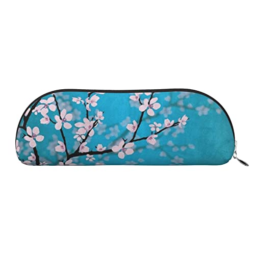 Japanische Kirschblüten Drucken Bleistift Fall Stift Tasche Leder Wasserdicht Reißverschluss Bleistift Tasche Für Büro Reisen, silber, Einheitsgröße, Halbrund von OPSREY