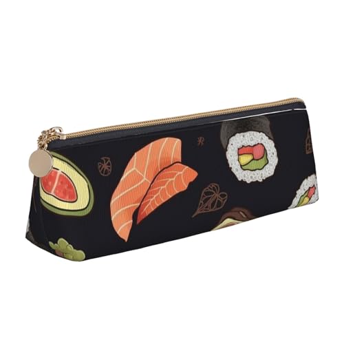 Japanische Sushi Schwarz Muster Drucken Leder Bleistift Fall Stift Tasche Dreieck Tragbare Bleistift Beutel Mit Reißverschluss Für Büro, weiß, Einheitsgröße von OPSREY