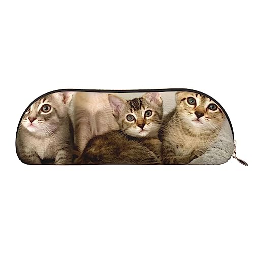 Kätzchen Familie Katzen Drucken Bleistift Fall Stift Tasche Leder Wasserdicht Reißverschluss Bleistift Tasche Für Büro Reisen, gold, Einheitsgröße, Halbrund von OPSREY