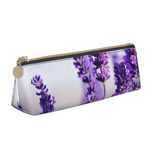 Lavendel Blume Druck Leder Bleistift Fall Stift Tasche Dreieck Wasserdicht Bleistift Beutel mit Reißverschluss für Büro, weiß, Einheitsgröße, Münzbeutel von OPSREY