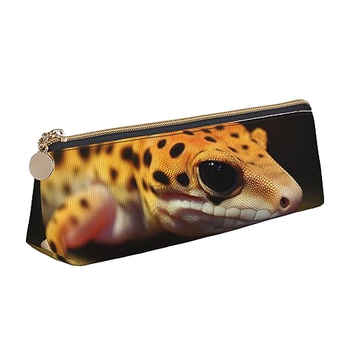 Leopard Kleine Gecko Print Leder Bleistift Fall Stift Tasche Dreieck Tragbare Bleistift Tasche Mit Reißverschluss Für Büro, weiß, Einheitsgröße von OPSREY