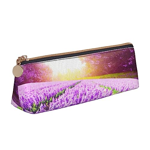 Lila Lavendel Drucken Leder Bleistift Fall Stift Beutel Dreieck Tragbare Bleistift Tasche Mit Reißverschluss Für Büro, weiß, Einheitsgröße von OPSREY