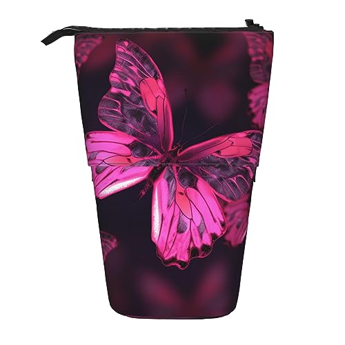 Lila Schmetterling Drucken Teleskop Bleistift Fall Stift Tasche Multifunktions Stehen Bleistift Tasche für Büro, rosa Schmetterling (Pink Butterfly), Einheitsgröße von OPSREY