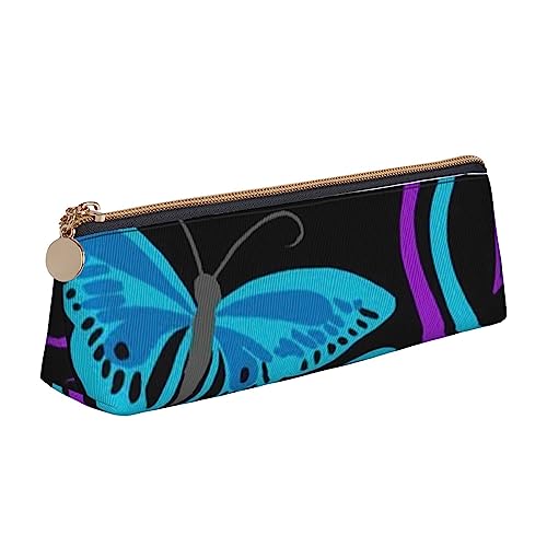 Lila Schmetterling Und Blumen Drucken Leder Bleistift Fall Stift Tasche Dreieck Tragbare Bleistift Tasche Mit Reißverschluss Für Büro, weiß, Einheitsgröße von OPSREY