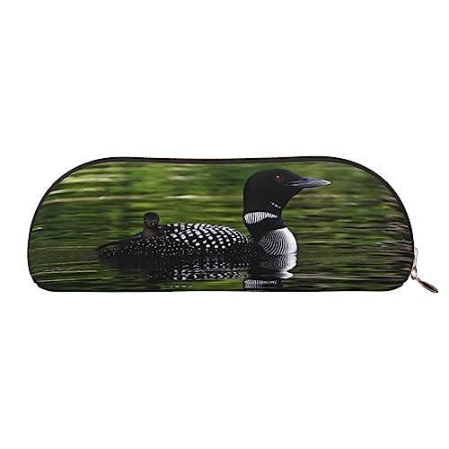 Loon Nature Federmäppchen mit Vogelmotiv, Leder, wasserdicht, mit Reißverschluss, für Büro und Reisen, gold, Einheitsgröße, Halbrund von OPSREY