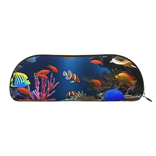 Marine Life Print Bleistift Fall Stift Tasche Leder Wasserdicht Reißverschluss Bleistift Tasche Für Büro Reisen, gold, Einheitsgröße, Halbrund von OPSREY